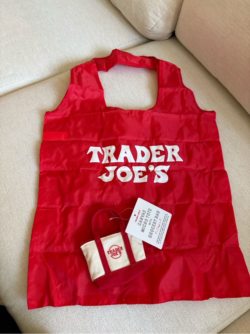 Trader Joe's Red  Microbag and grocery Tote